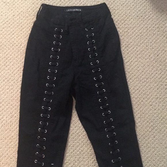 FashionNova high waisted lace up black jeans - Picture 5 of 6